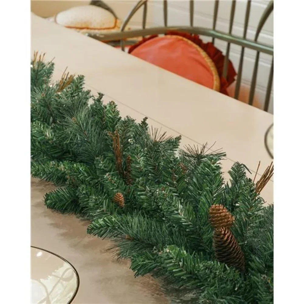 9FT Christmas Garland with Pine Cones, Prelit Christmas Garland Greenery Outdoor